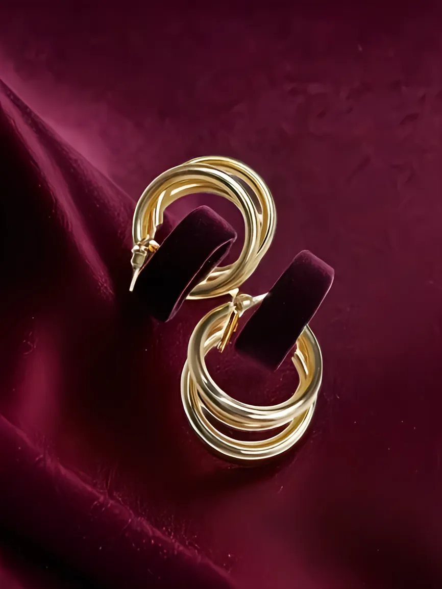 Chunky Gold Hoop Earrings,Thick Triple Twisted Hoop Earrings Dainty Gold Earrings Dussehra/Diwali Earring Gift For Girls, GirlFreind, Mother, Sister, Lover, navratri earrings for women